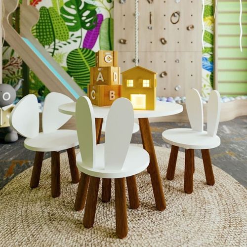 Cadeira Infantil Orelhinha Auau Mdf/madeira Maciça Branco/Mel