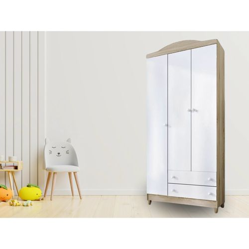 Guarda-roupas Infantil 3 Portas Melzo Branco/Madeirado