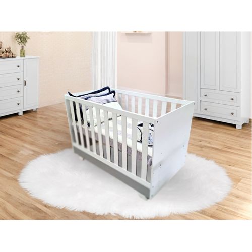 Berço Retrô 3 em 1 - 134x90cm Veneza Branco/Cinza