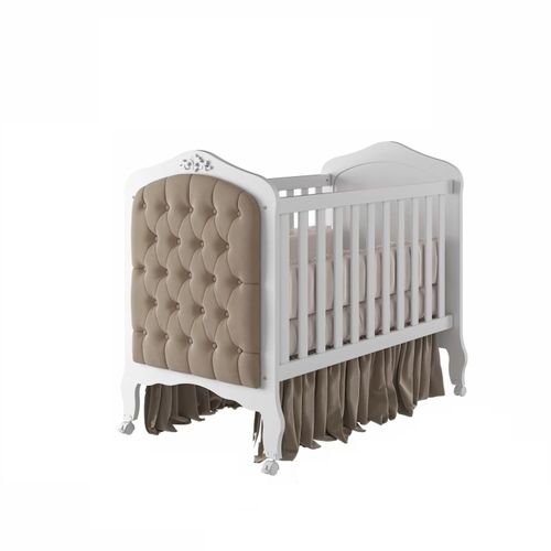 Quarto de Bebê 3 Peças com Berço Capitonê Cômoda 4 Gavetas e Guarda Roupa 4 Portas 4 Gavetas Aquarela Espresso Móveis Branco