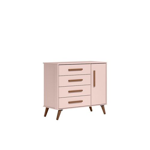 Cômoda Sapateira 1 Porta com 4 Gavetas Q Encanto Retrô Rosa/Acetinado Rosa Acetinado