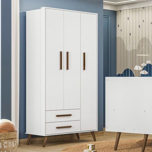Guarda-roupa 3 Portas com 2 Gavetas Q Encanto Retrô Branco / Branco