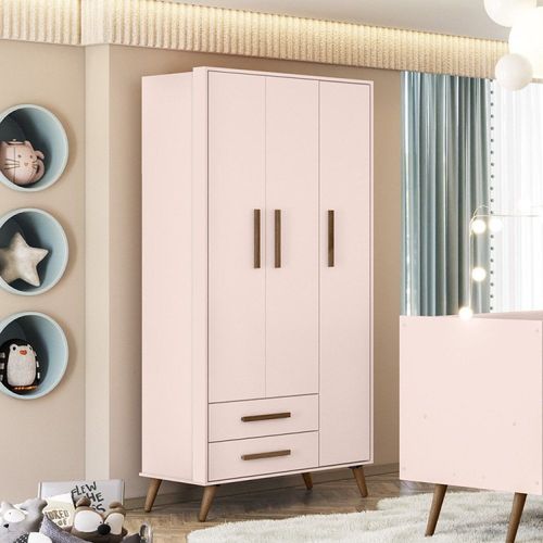 Guarda-roupa 3 Portas com 2 Gavetas Q Encanto Retrô Rosa Acetinado