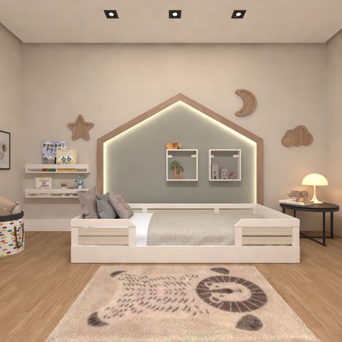 Cama Infantil Montessoriana Solteiro Lua Yescasa Branco/Geneve