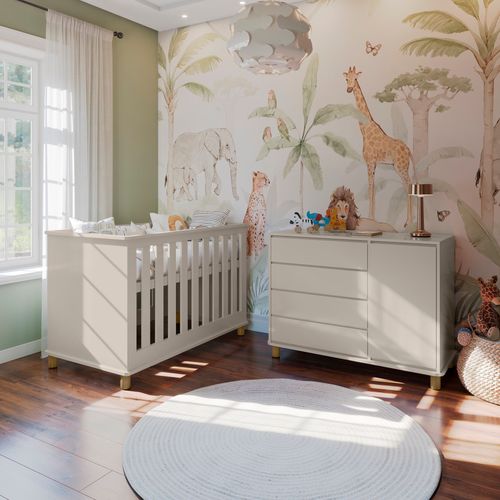 Cômoda para Quarto de Bebê 4 Gavetas 1 Porta Atenna Areia