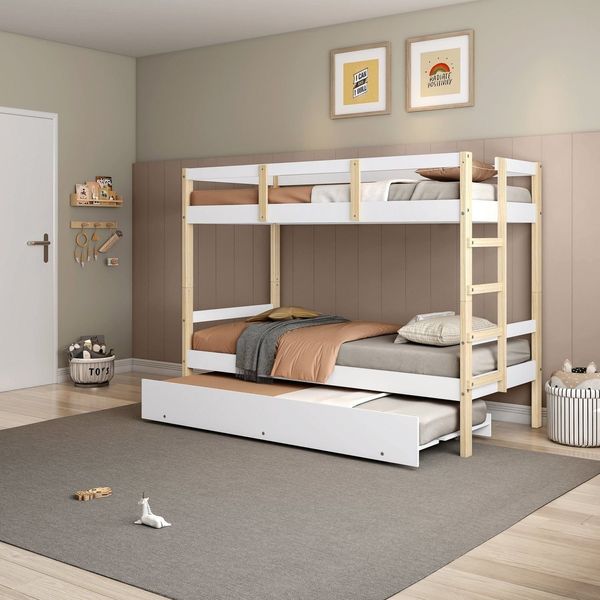Treliche Juvenil Solteiro Soft Madeira e Mdf Casatema Branco/Natural