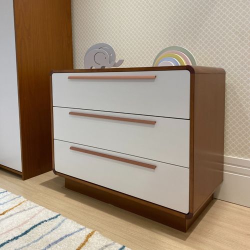 Cômoda para Quarto Infantil 3 Gavetas Wave Mel/Branco