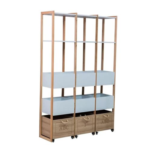 Estante para Brinquedos 3 Módulos 200cmx130cm Tivoli Branco Acetinado com Eucalipto Natural