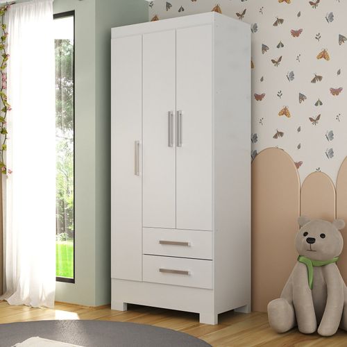 Guarda-roupa Infantil 3 Portas e 2 Gavetas Amy Espresso Móveis Branco
