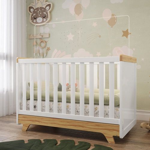 Berço Mini Cama 100% MDF Retrô Branco Brilho/Amêndoa