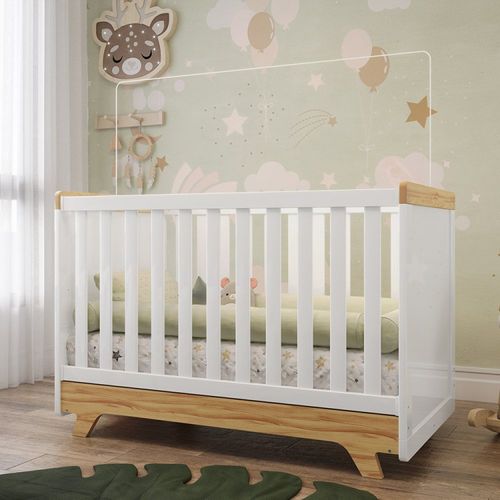 Berço Mini Cama 100% Mdf Retrô Branco Brilho/Amêndoa