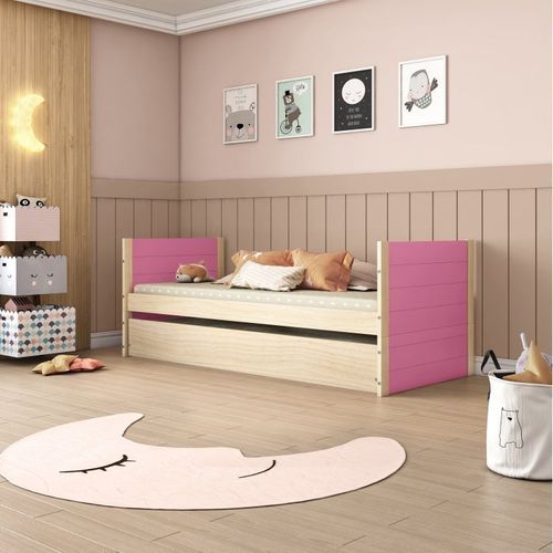 Bicama Solteiro Infantil Garden Casatema Rosa/Natural