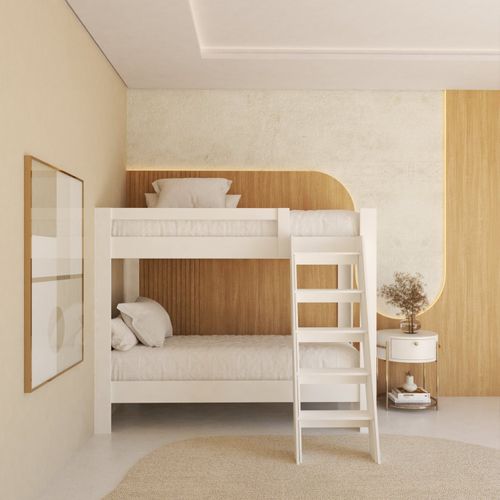 Beliche Solteiro Adulto com Escada Frontal Star Light Casatema Branco Perfect Wood