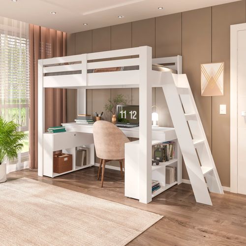 Cama Office Solteiro Adulto com Escrivaninha Star Light Casatema Branco Perfect Wood