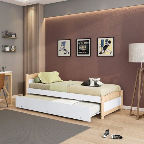 Bicama Solteiro Teen Casatema Branco/Marrom Branco/Natural