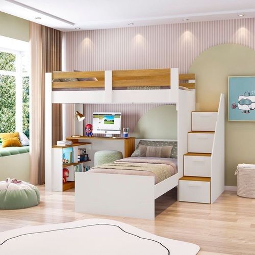 Beliche Star Office Infantil/Juvenil Multifuncional com Escrivaninha Casatema Branco/Freijó