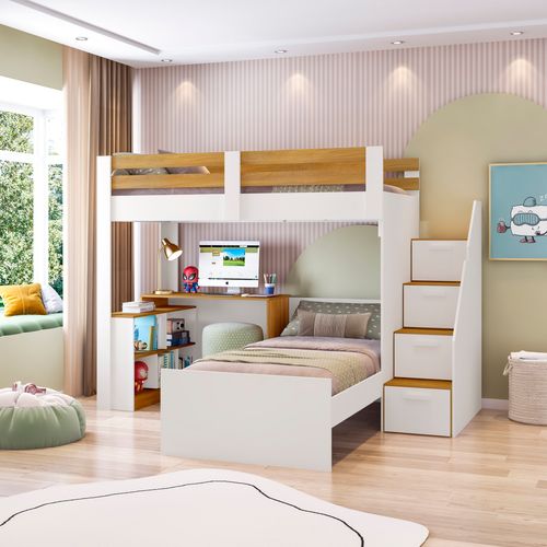 Beliche Star Office Infantil/ Juvenil Multifuncional com Escrivaninha Casatema Branco/Amadeirado Freijó