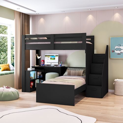Beliche Star Office Infantil/ Juvenil Multifuncional com Escrivaninha Casatema Preto Perfect Touch