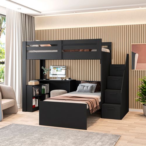 Beliche Multifuncional Solteiro Adulto com Escrivaninha Star Office Casatema Preto Perfect Touch