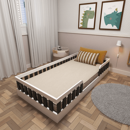 Cama Infantil Montessoriana Solteiro Sol Yescasa Branco/Preto