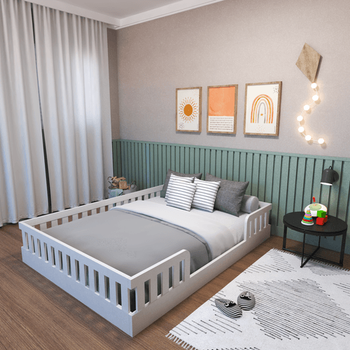 Cama Infantil Montessoriana Casal Sol Branco Branco