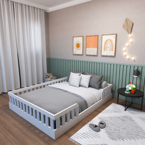 Cama Infantil Montessoriana Casal Sol Branco/Cinza Cristal