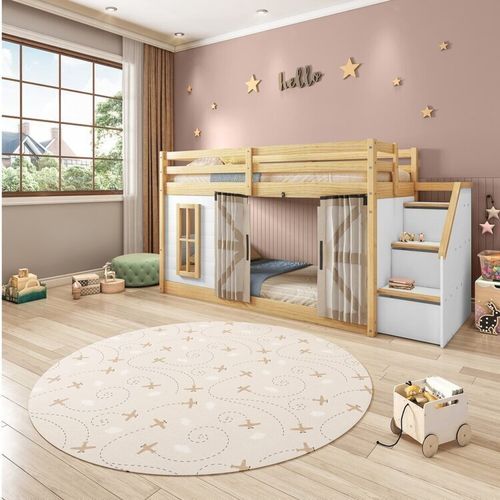 Beliche Infantil Montessoriana Garden com Janela, Cortina Barn e Led Casatema Branco/ Natural