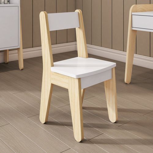 Cadeira Infantil em Madeira Maciça e Mdf Corujinha Casatema Branco/Natural