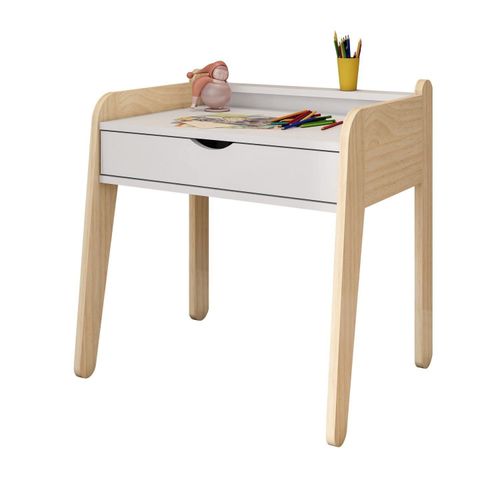 Mesa Infantil em Madeira Maciça e MDF Corujinha Casatema Branco/Marrom Branco/Natural