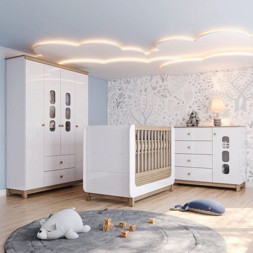Conjunto Quarto de Bebê Berço 2 em 1, Guarda-Roupa e Cômoda Sophia Espresso Móveis Branco/Jequit Branco e Jequitiba
