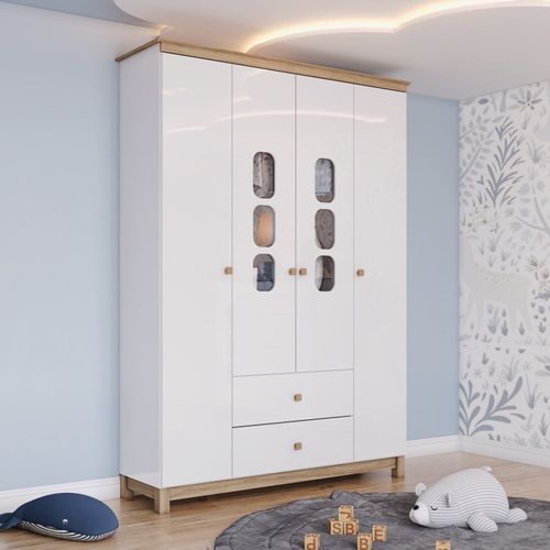 Guarda-Roupa 4 Portas 2 Gavetas Sophia Espresso Móveis Branco/Jequitibá HP Branco e Jequitibá HP