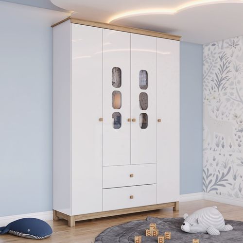 Guarda-roupa 4 Portas 2 Gavetas Sophia Espresso Móveis Branco e Jequitibá HP