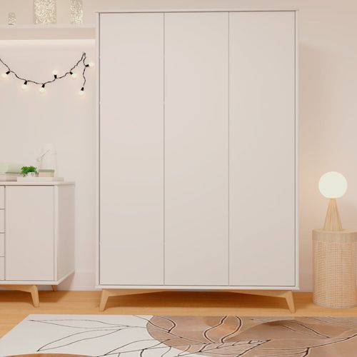 Guarda-Roupa Infantil Zen Branco - Guarda-Roupa Infantil 3 Portas 4 Gavetas MDF Zen Branco