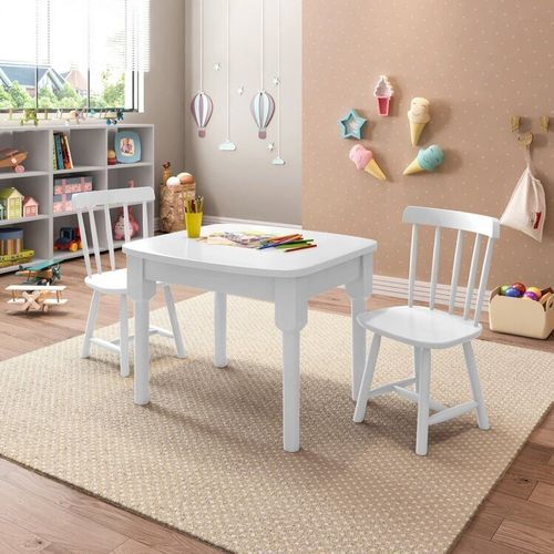 Mesa Infantil com 2 Cadeiras Mariah Madeira Maciça e Laca Casatema Branco Branco