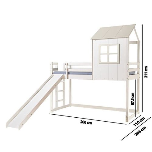 Cama Alta Infantil Cabana Family com Escorregador Branco/Off White - Casatema