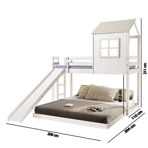 Beliche Queen Montessoriano Cabana Family com Escorregador Casatema Branco/Off White
