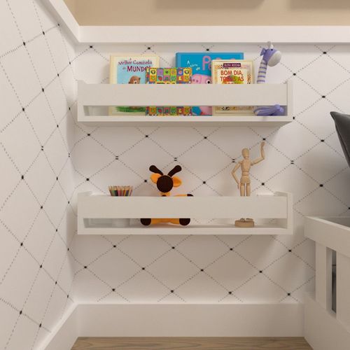 Kit Infantil com 2 Prateleiras para Livros e Decoração Branco Branco