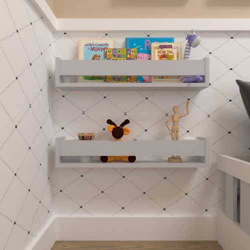 Kit Infantil com 2 Prateleiras para Livros e Decoração Cinza Cinza