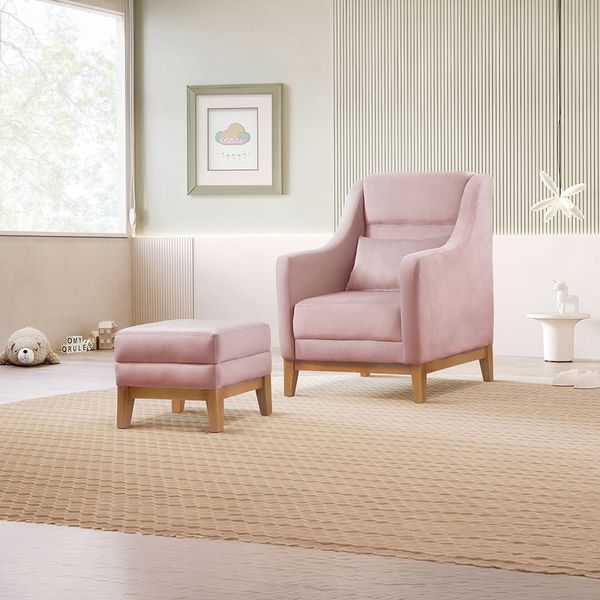 Poltrona de Amamentação com Puff Áquila Yescasa Rosa Rosa