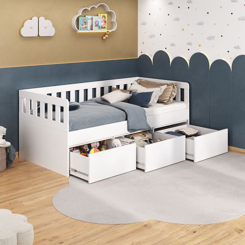 Cama Infantil/Juvenil 3 Gavetas MDF Branco Branco