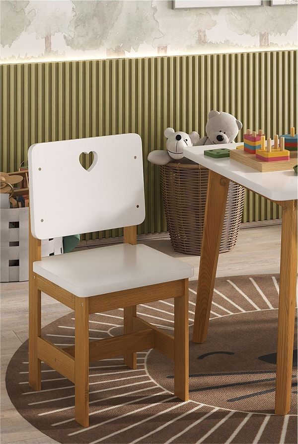 Cadeira Infantil Sofia Madeira Maciça e MDF Branco/Mel