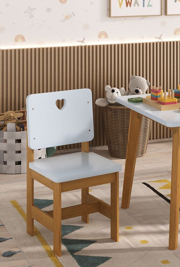 Cadeira Infantil Sofia Madeira Maciça e MDF Azul Com Mel