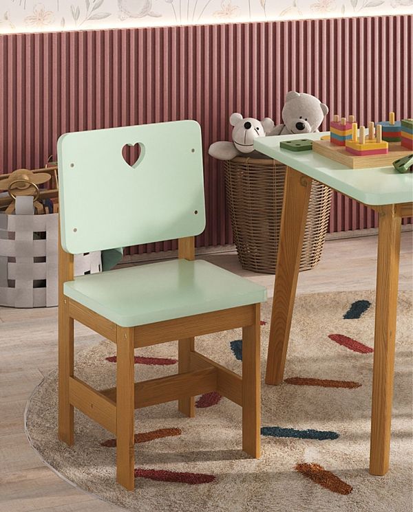 Cadeira Infantil Sofia Madeira Maciça e MDF Verde e Mel