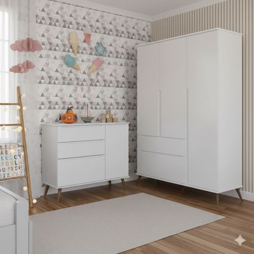 Conjunto Quarto Infantil com Guarda-roupa 3 Portas e Cômoda com Sapateira Melinda 100% Mdf Cinza