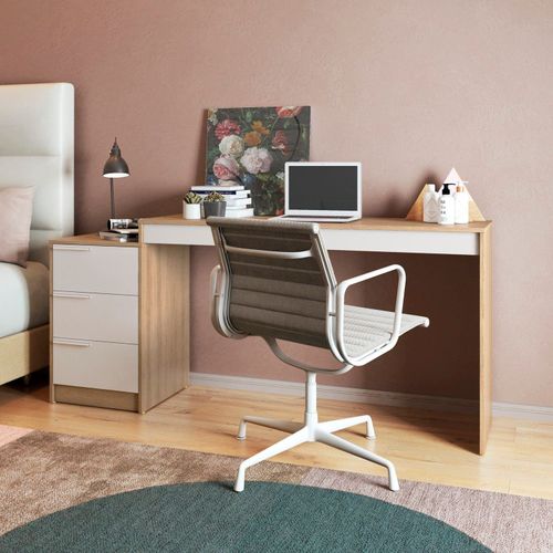 Escrivaninha Infantil 3 Gavetas 176,5cm Lamina Mel E Branco Lamina Mel/Branco