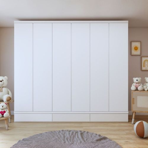 Guarda-roupa Infantil 6 Portas 9 Gavetas 100% MDF Encanto Branco