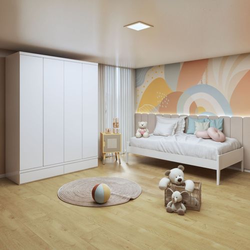 Conjunto Quarto Infantil com Cama Babá 90cm Clean e Guarda-roupa Aconchego Branco