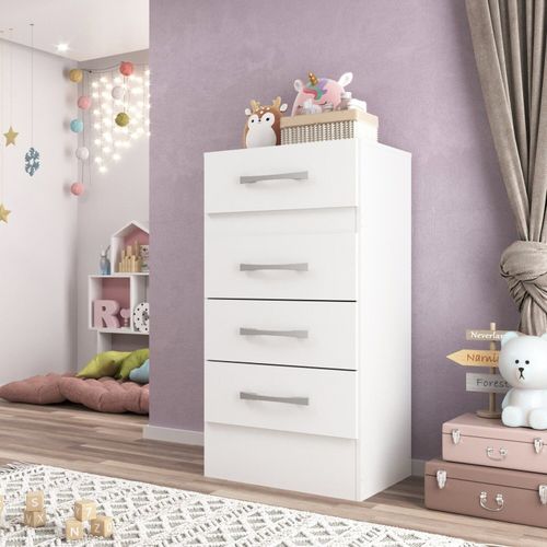 Cômoda Infantil Diana 4 Gavetas Quarto Branco Branco