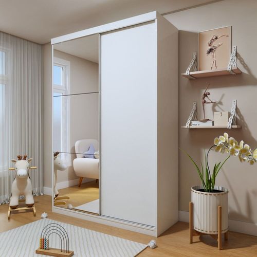 Guarda Roupa Infantil Premium Arabella 138cm com Espelho 2 Portas 2 Gavetas Minastex Branco