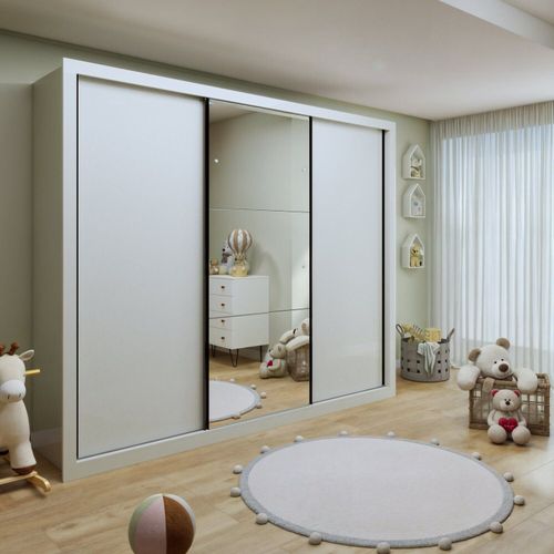 Guarda Roupa Infantil Premium Marcella 242cm com Espelho 3 Portas 6 Gavetas Minastex Branco